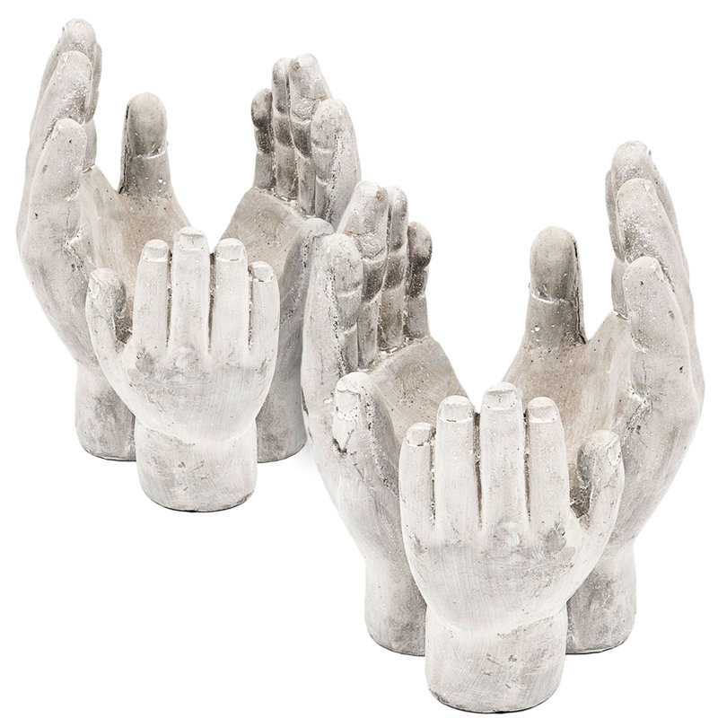 Ciment antique gris avec 9 mains acceptant 2 plantes d'intérieur et d'extérieur et des bougies