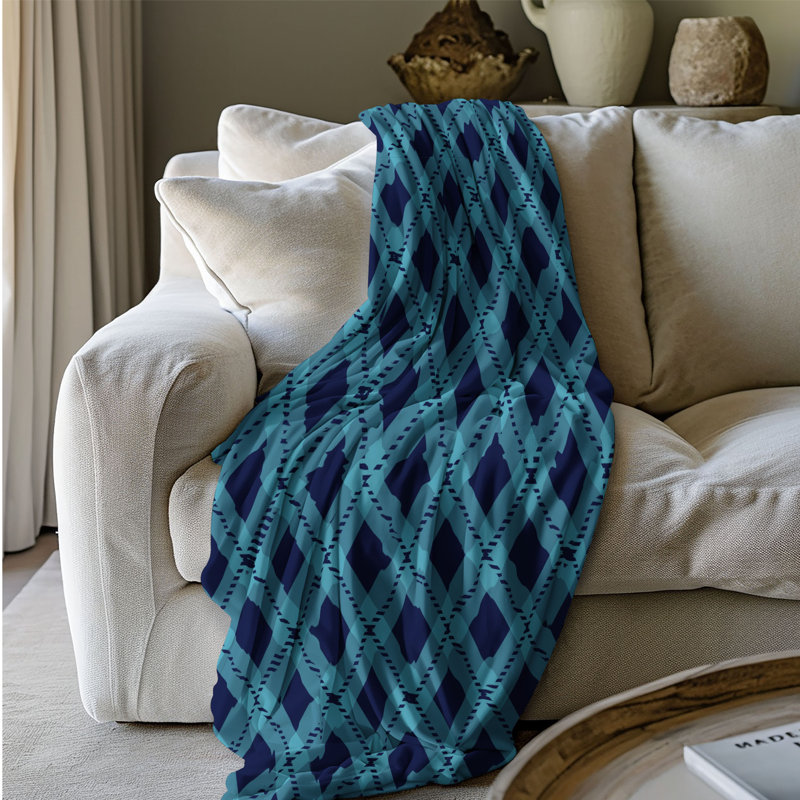 Marine à carreaux - couverture Sherpa de qualité supérieure 1 pièce, Lit simple