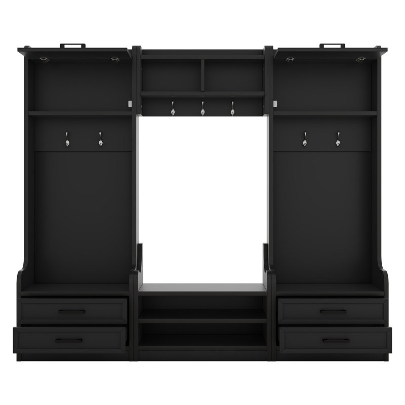 4-In-1 Detachable Hall Tree With Storage And 7 Hooks, Multiple Functions Hallway Coat Rack With Storage Drawers And Cabinet Shoe Bench For Entryway Hallway