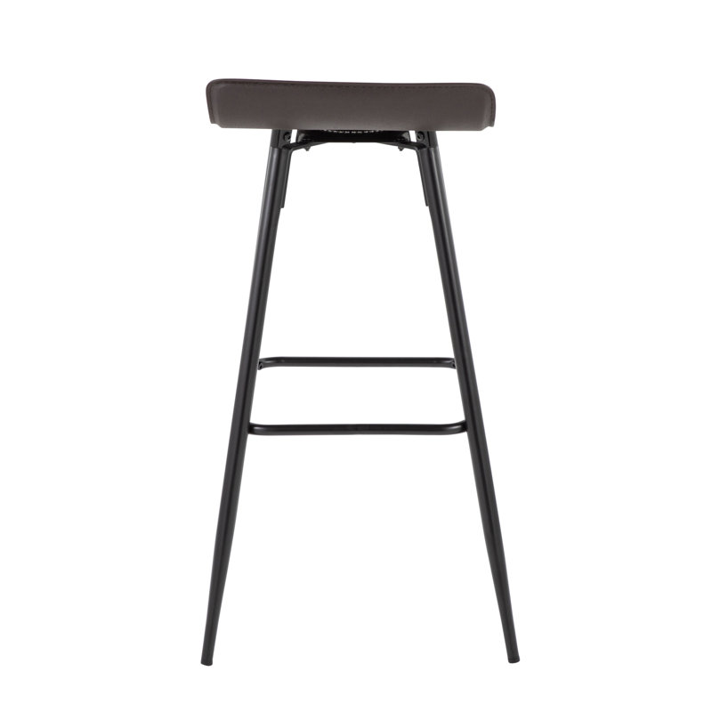 Ale 30" Contemporary Fixed-Height Bar Stool in Black Steel and Espresso Faux Leather by LumiSource - Set of 2, Black
