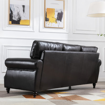 80" Wide Faux Leather Rolled Arm Sofa