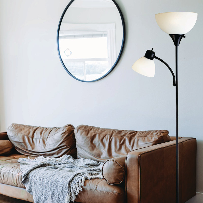 Kamer 71'' Black Torchiere Floor Lamp with Outlet