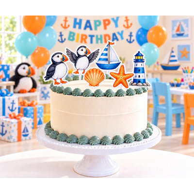 Ensemble de petits gâteaux, 6 différents motifs d'oiseaux côtiers, décorations d'anniversaire en papier cartonné
