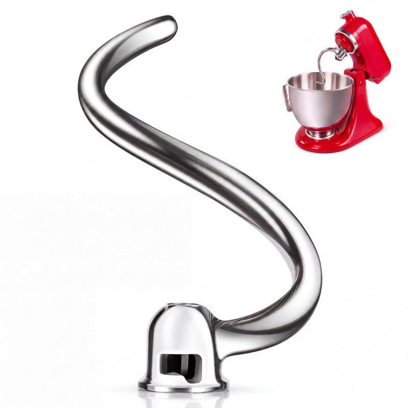 Crochet pétrisseur spiralé en acier inoxydable compatible avec les robots pâtissiers KitchenAid à bol relevable de 6 pintes, accessoire robuste pour pétrissage, lavable au lave-vaisselle, pétrissage efficace pour le pain, les pizzas et les pâtes.