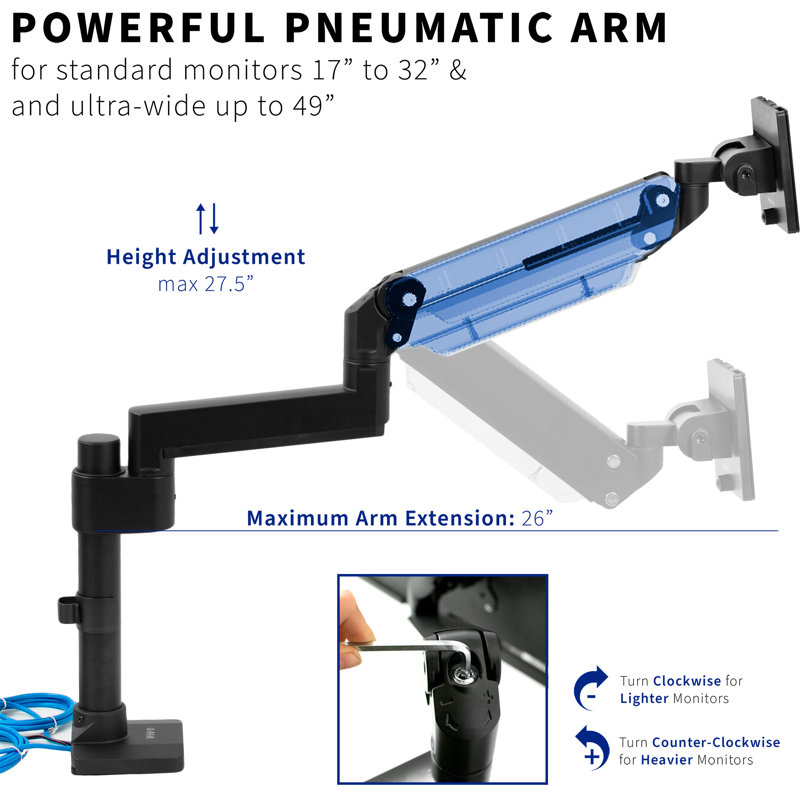 ErgoFlex Ultrawide 49" Aluminum Monitor Desk Mount with USB Ports