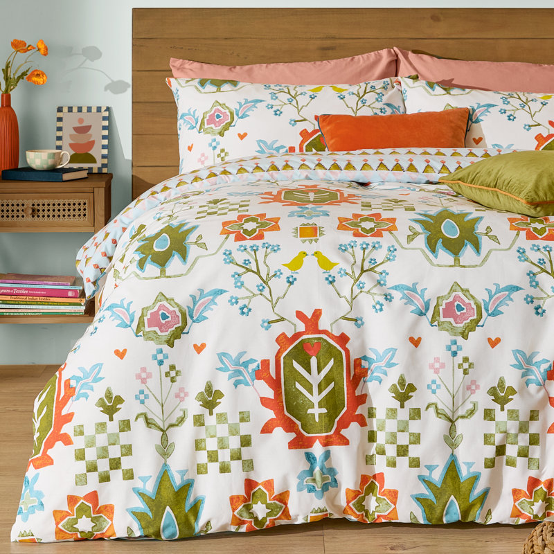 furn. Dilara Cotton Blend and Cotton Geometric Duvet Cover Set with Pillowcases