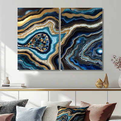 «Gold Blue Geode Gems - Stone Geode», reproduction sur toile encadrée