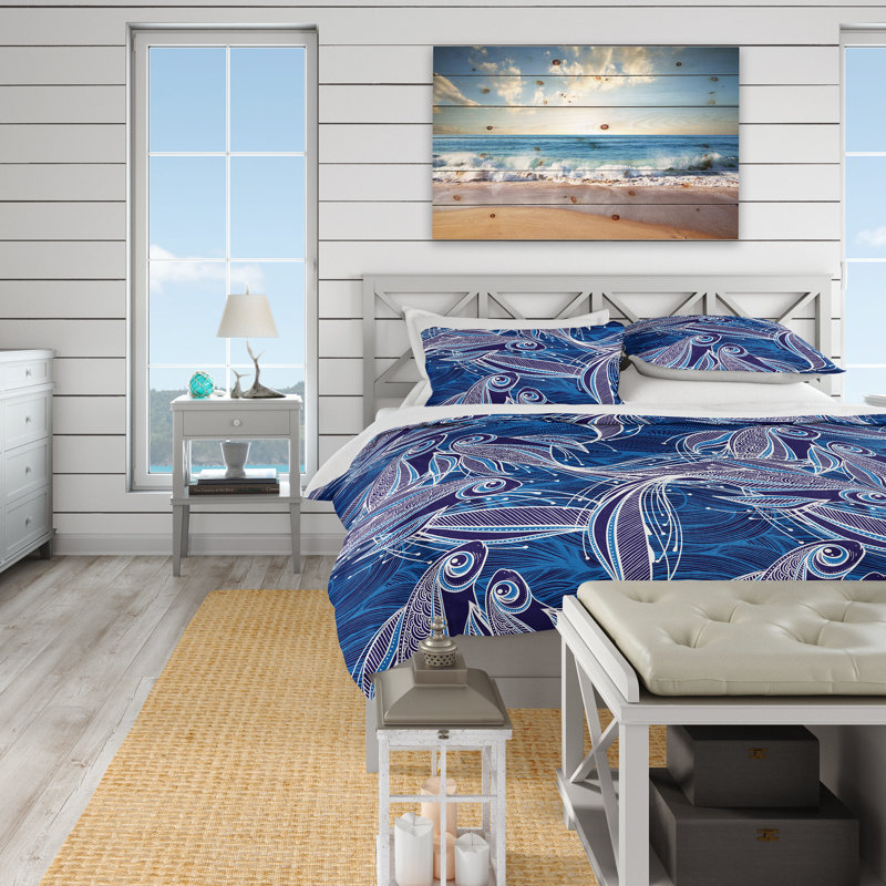 King Blue Nautical Fish Pattern Microfiber Duvet Cover Set