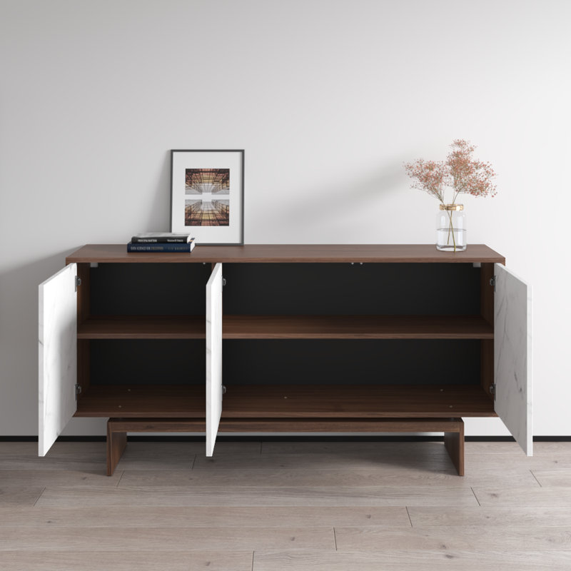 Calab 63" Sideboard with Matte Finish, Walnut/White