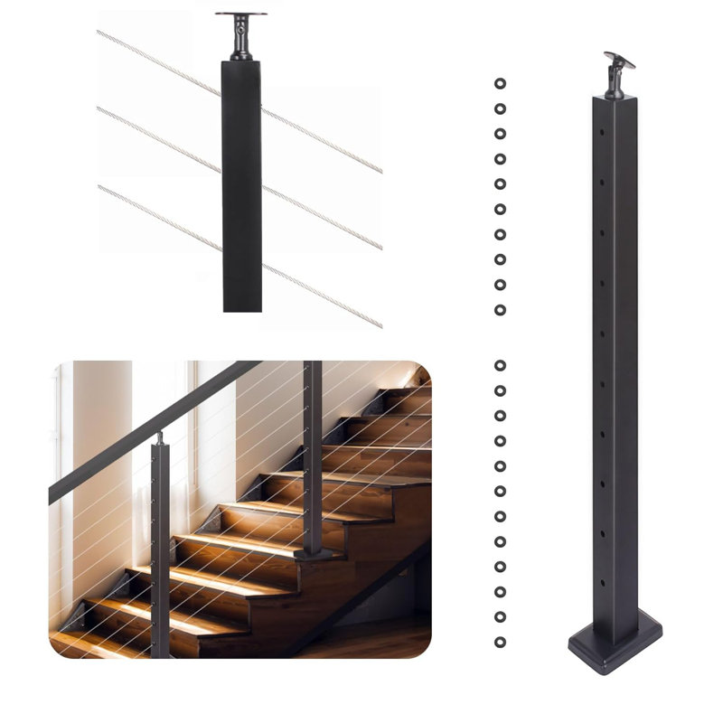 Poteau d'escalier 36 po à perçage à 30 ° noir mat