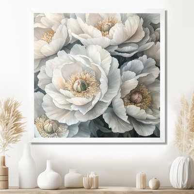 Frosted Monochrome Peonies Flowers III - Peonies Wall Art