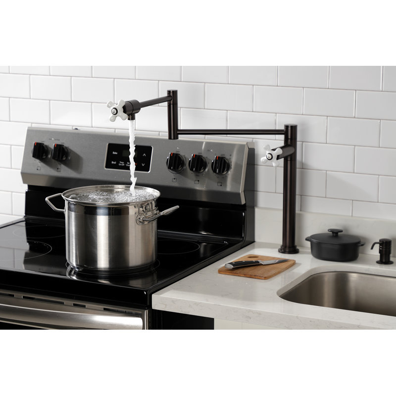 Kingston Brass Two-Handle 1-Hole Deck Mount Pot Filler Faucet, Oil Rubbed Bronze/White
