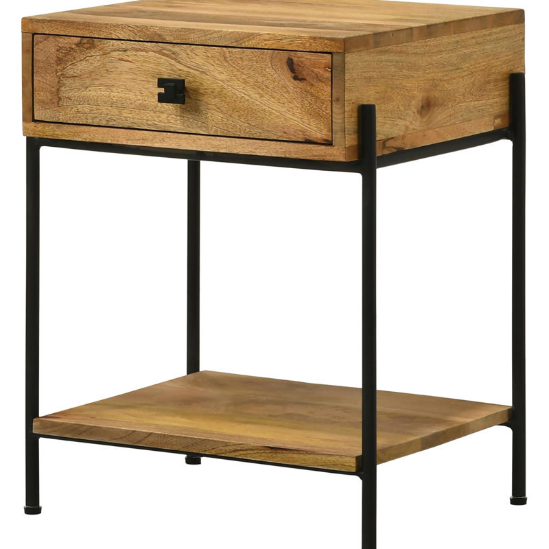 Table d'appoint en bois de manguier massif avec tiroir