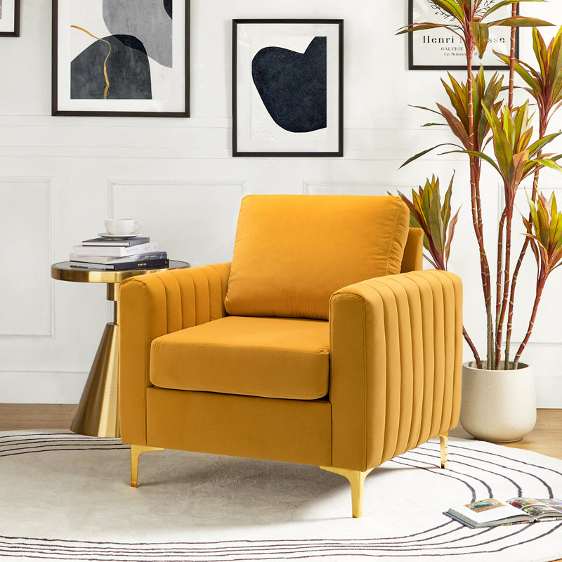 Cedarpoint Upholstered Velvet Tufted Club Chair, Velours moutarde
