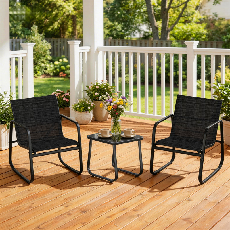 Ensemble de 3 pièces d'extérieur, ensemble de mobilier d'extérieur avec chaises en textilène et table en verre, ensemble de conversation pour 3 pour porche, pelouse, jardin, cour, balcon, bord de piscine