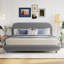 Lit plateforme tapissier grand en molleton Teddy avec tissu épais, structure solide et design élégant en forme de courbe, gris