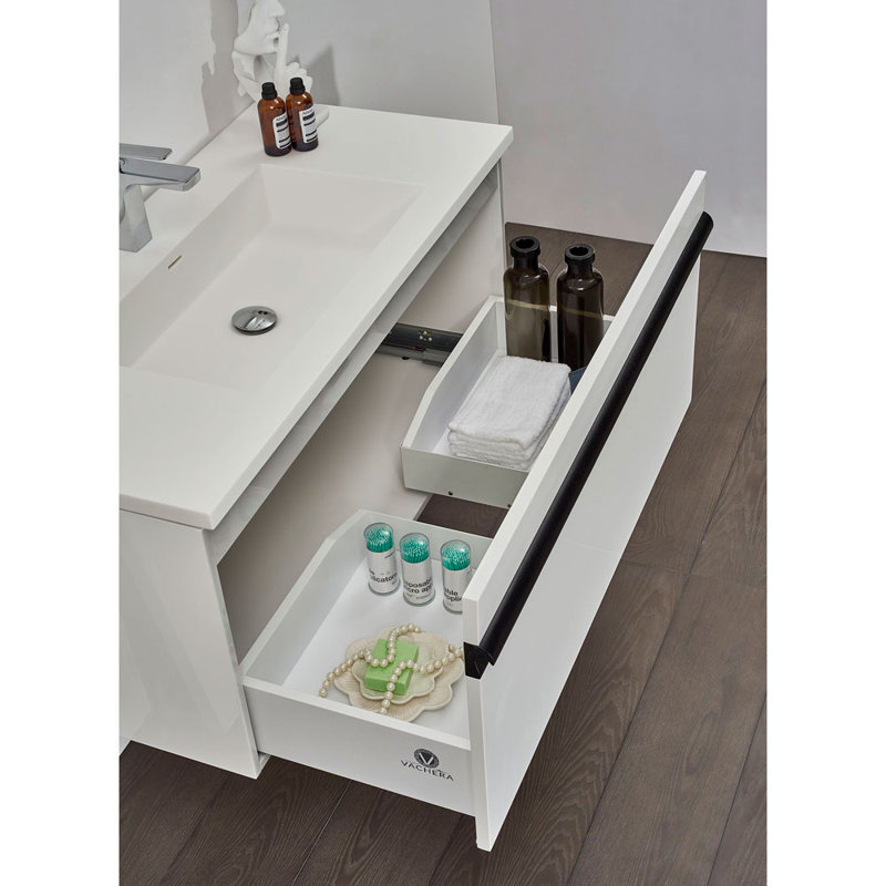 Ensemble de meuble-lavabo de salle de bain simple fixé au mur 39 po avec miroir Feltner