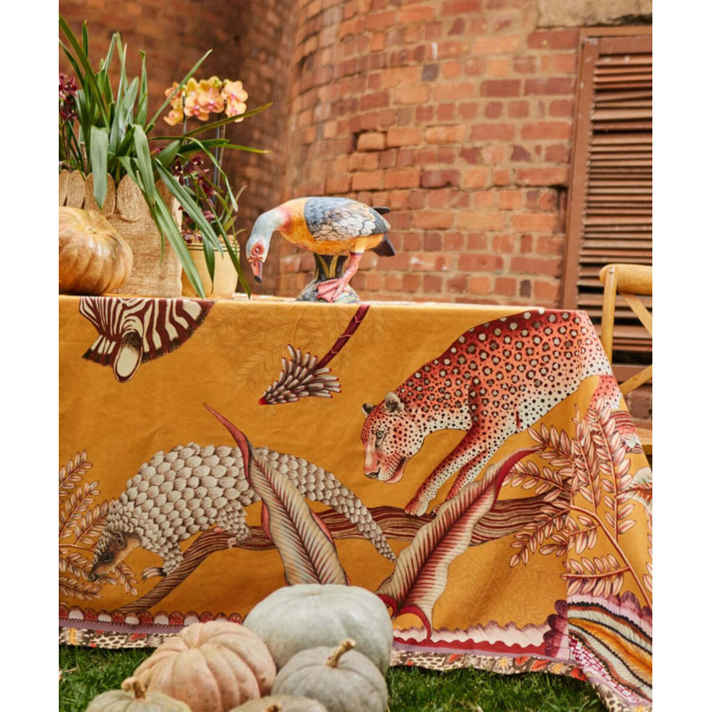 Ardmore Cotton Tablecloth, 138" Rectangle, Beige/Green