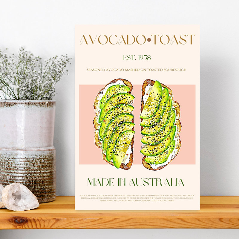«Fresh Avocado Toast», art mural contemporain, H 18 po x l 12 po