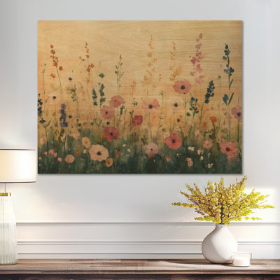 «Field of Fading Blooms - Meadow Wood Board», reproduction d'art murale