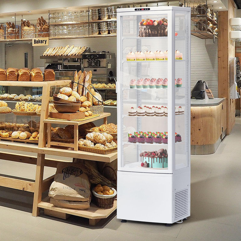 Réfrigérateur avec porte vitrée 9,8 pieds cubes, réfrigérateur à gâteau avec éclairage à DEL pour café, boulangerie ou magasin de desserts, blanc