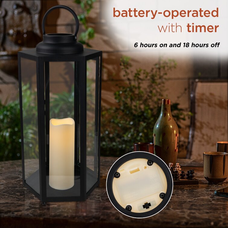 22 Candlelit Lantern with LED Lights White - Alpine Corporation