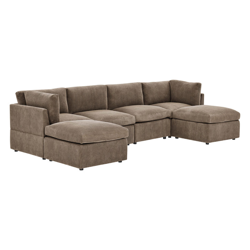Canapé modulaire de coin avec repose-pieds Annai, Marron foncé
