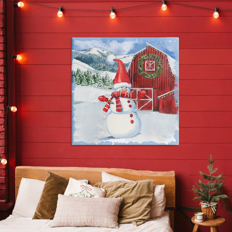 Toile Frosty Barn Snowman, design par Paul Brent, H 36 po x l 36 po