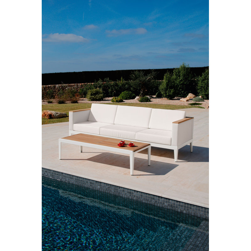 Aura Outdoor Teak Coffee Table, Champagne, 16" H x 47" W x 26" D