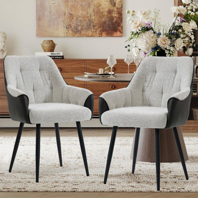 Chaise de salle à manger rembourrée en cuir de polyuréthane luxueux avec pieds en métal (beige) Luxury
