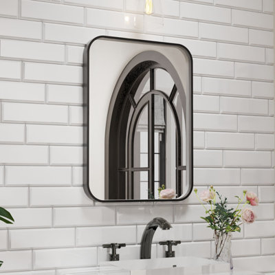 30 in. W * 22 in. H Rectangular Aluminum Framed Wall Bathroom Vanity Mirror in Black