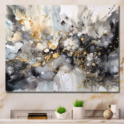 Grey Gold Delicate Abstract Brushstrokes II - Abstract Marble Canvas Prints