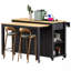 Îlot de cuisine extensible avec table de salle à manger, placage en bois d'hévéa, rangement interne et prises de courant pour les cuisines modernes