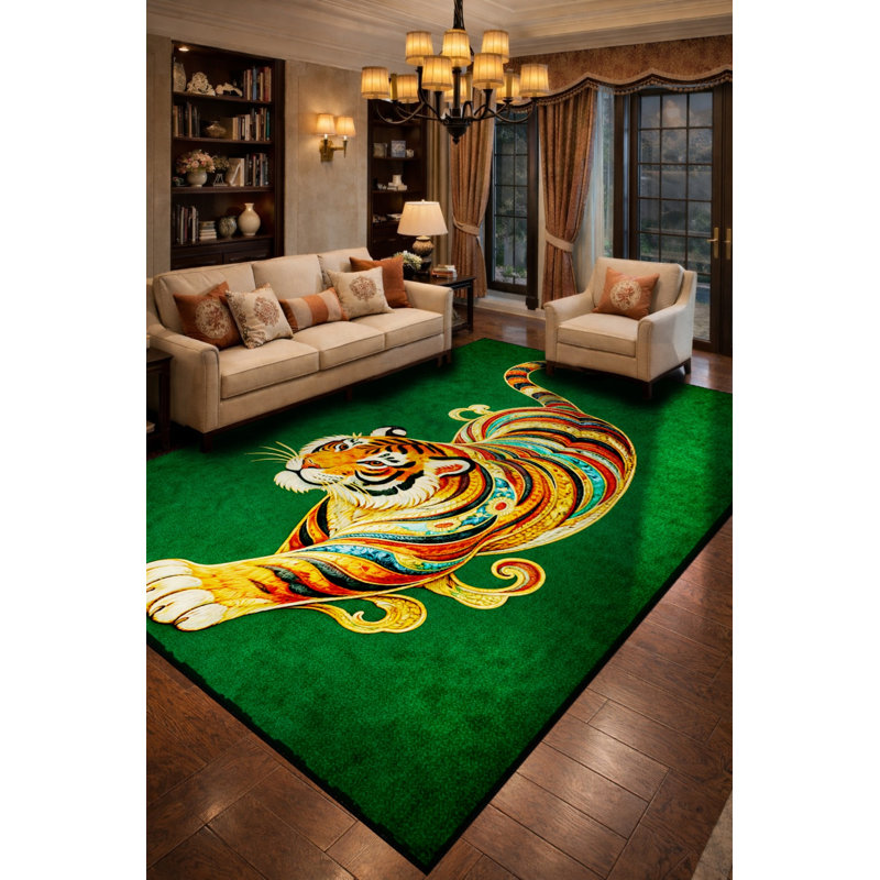 Tapis tissé à imprimé tigre noir Mosso, 4'7" x 6'7"