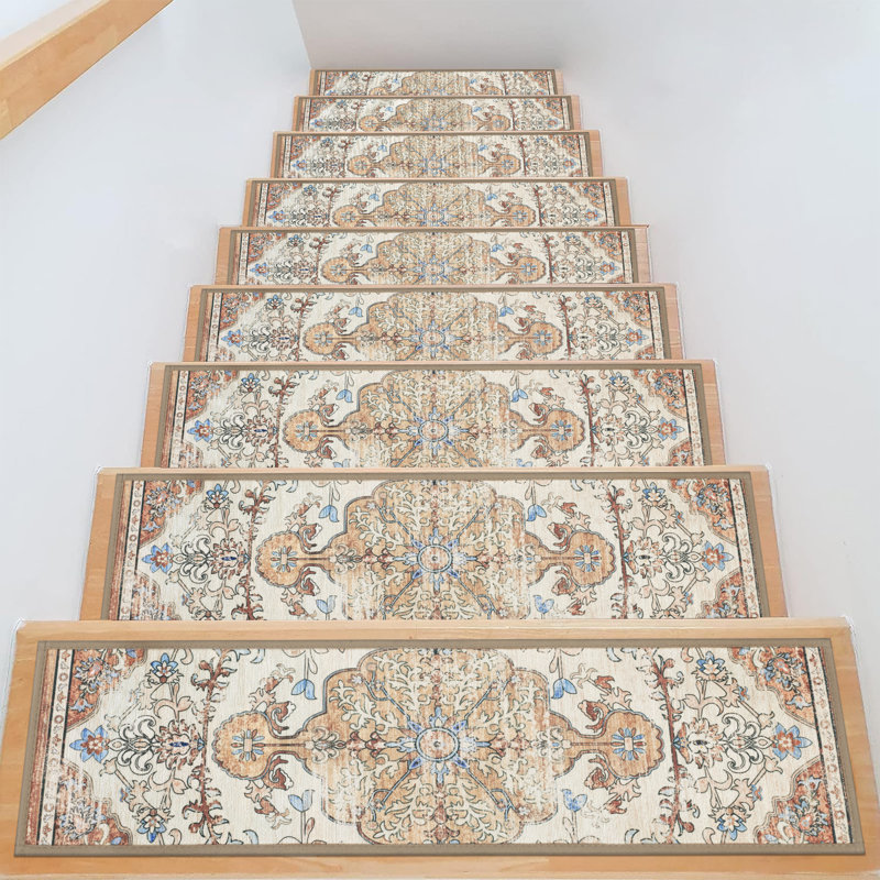 Non-slip Indoor Stair Treads, Brown/Beige/Blue