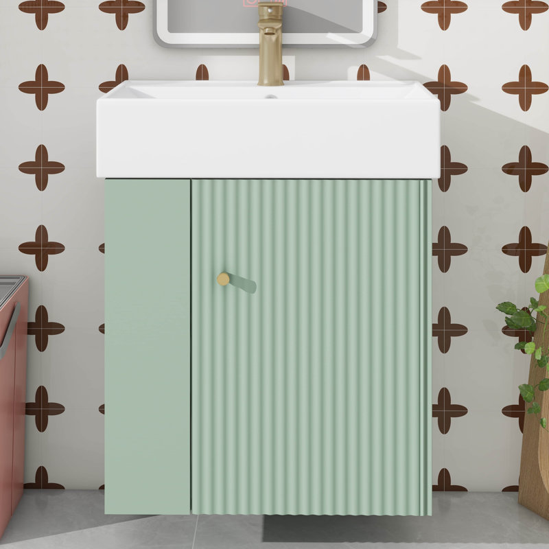 Meuble-lavabo mural 21,6 pouces avec évier et rangement ouvert à gauche, Green