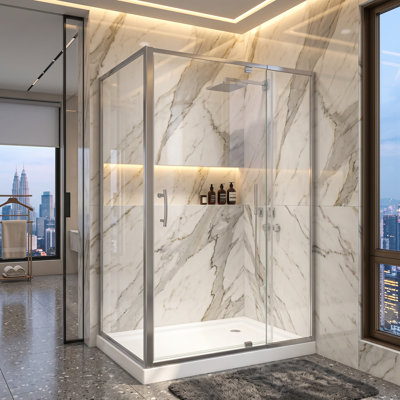 Semi-Frameless Shower Enclosure, Corner Pivot Shower Door with 1/4" 6mm ANSI Tempered Glass, Brushed Nickel