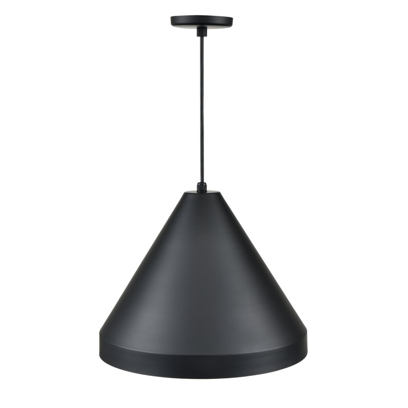 Cône large suspendu 1 lumière George Oliver R noir satiné, H 13,75 po x l 17 po