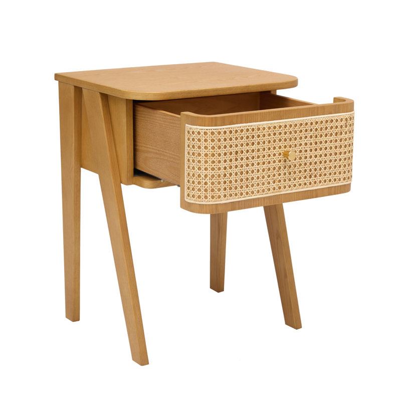 45 cm W Solid Wood Bedside Table, Natural