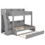 Lit simple superposé au dessus d'un lit double avec escalier de rangement, tablettes de rangement et port USB, cadre de lit superposé avec lit gigogne-1438530436