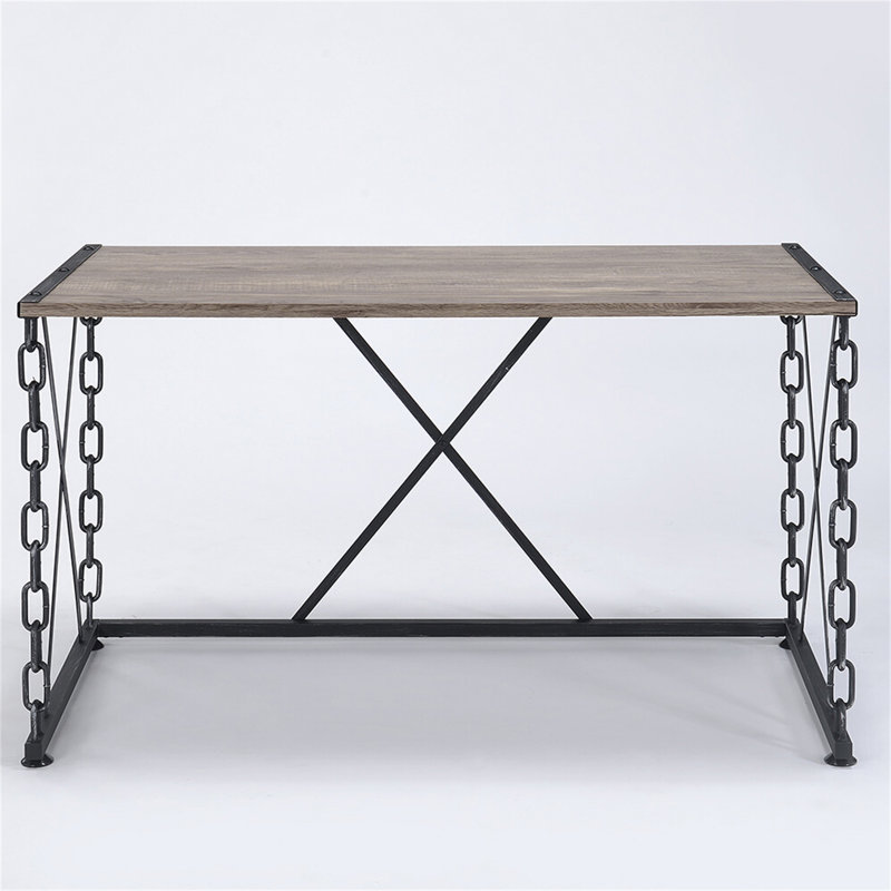 Rustic Oak And Antique Black Rectangular Desk