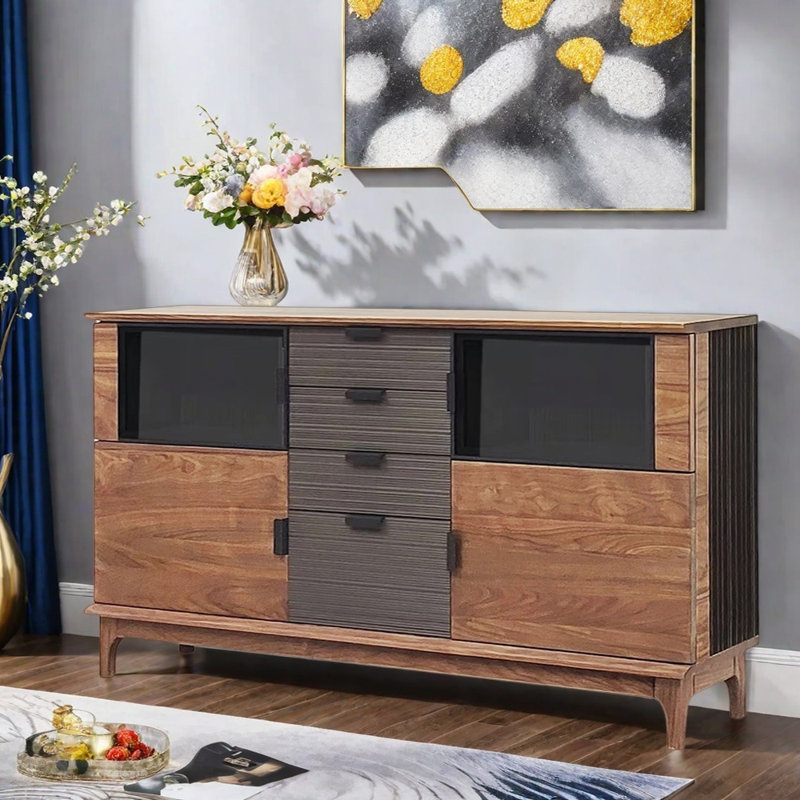 Simple Solid Wood Sideboard, 35.43" H x 62.2" W x 17.72" D