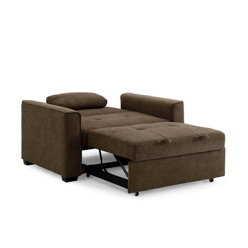 Canapé-lit à accoudoirs carrés 74 po, Polyester brun