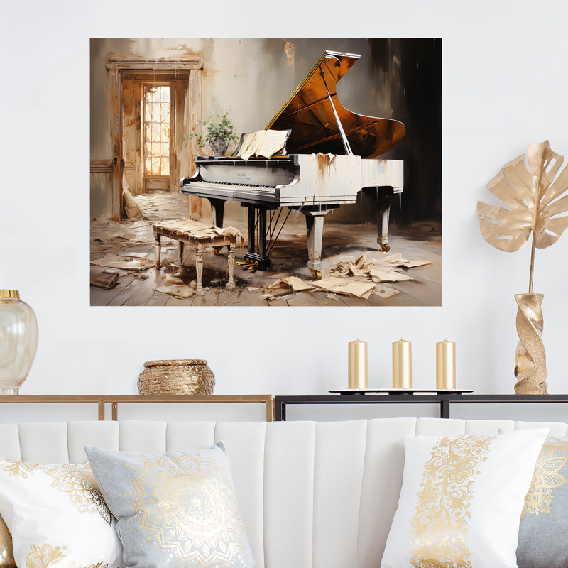 Rustic Grand Piano Melody - Piano, art mural en métal, H 16 po x l 32 po x P 1 po