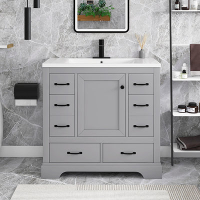 Meuble-lavabo autoportant 36 po avec lavabo en céramique 36 po