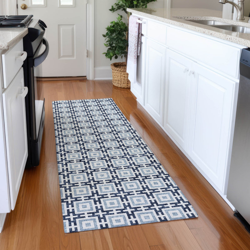 Premium Machine Washable Paullette AMF139 Navy Rug, Runner 2'3" x 7'6"