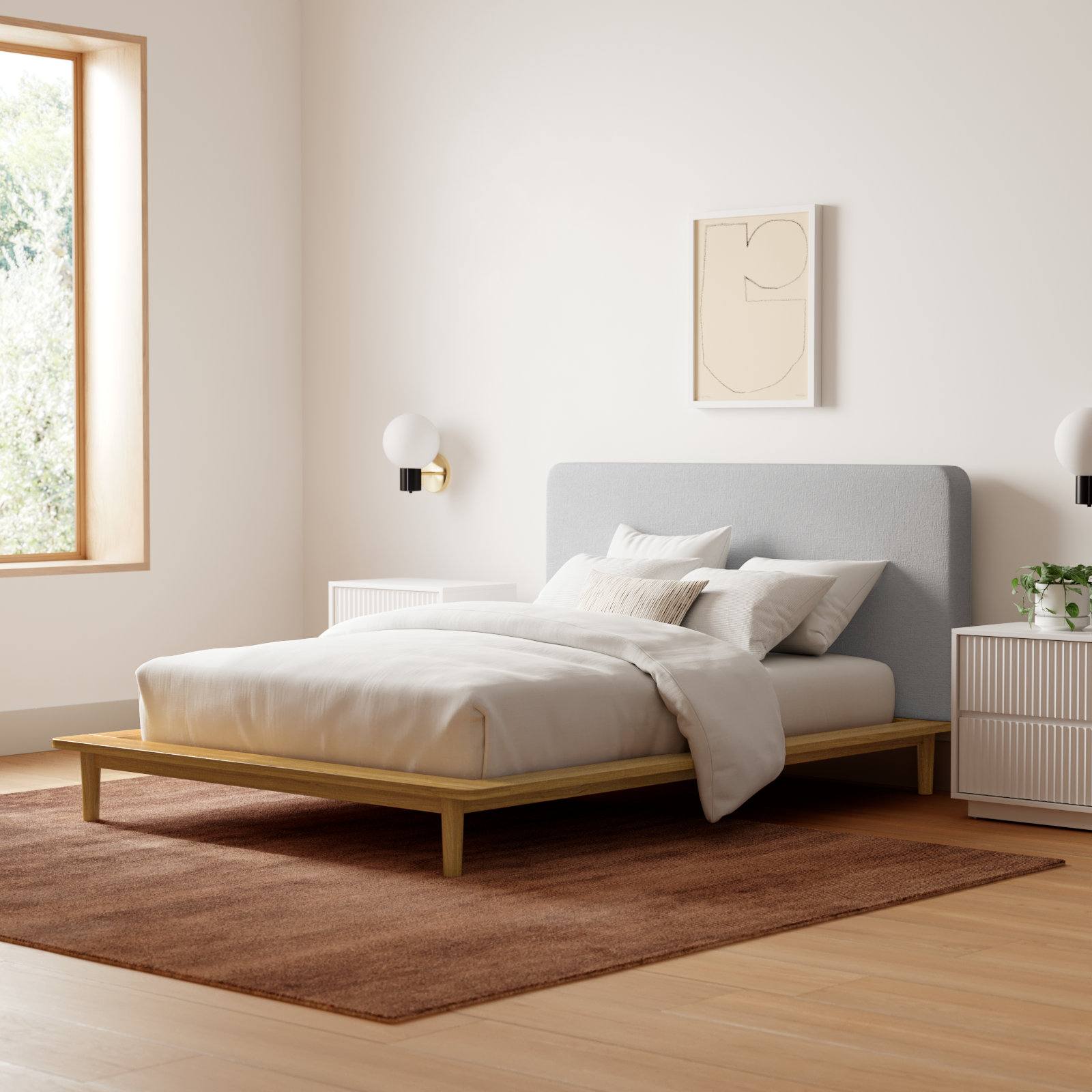 Alab Upholstered Bed, Queen, Natural