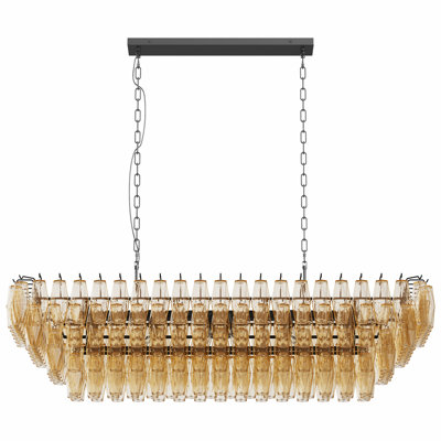 Lustres rectangulaires noirs / dorés de 54 po pour la salle à manger, grand lustre en verre fumé 12 niveaux à 4 niveaux, îlot de cuisine moderne pour îlot de cuisine pour vestibule de salon (ampoule non incluse)