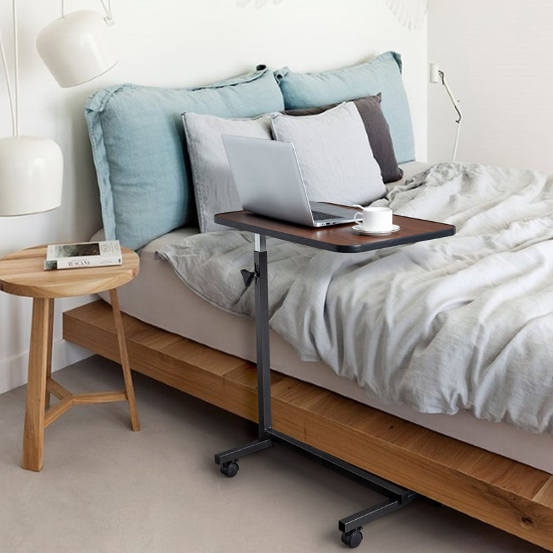 Table de lit inclinable et réglable en hauteur avec 4 roulettes et 2 verrous, 67 x 42 cm, MDF imitation bois foncé et métal