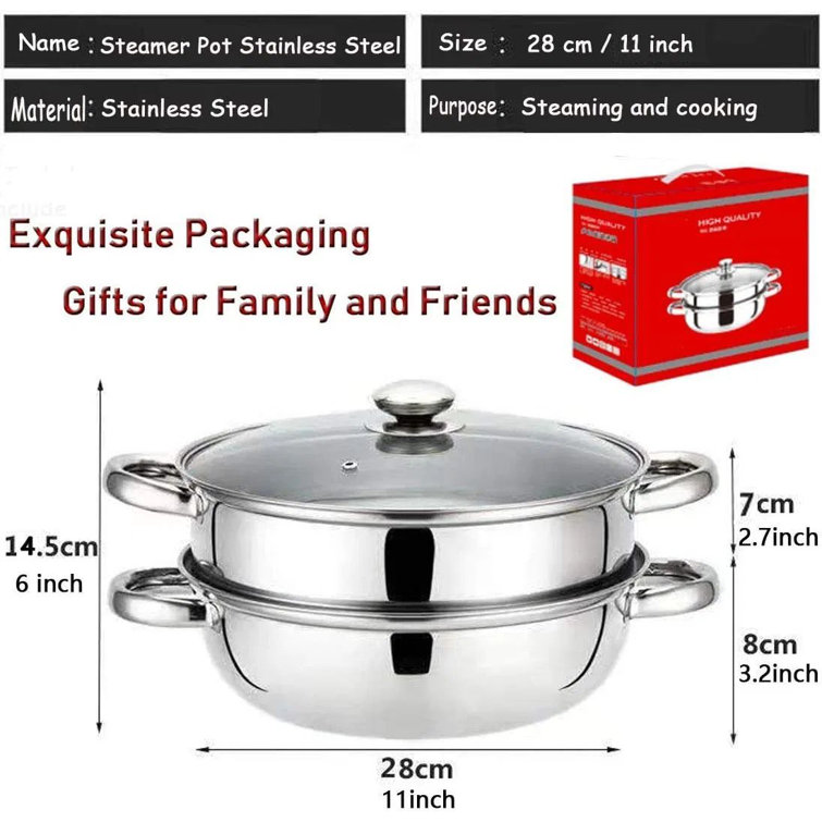 Costway 2-Tier Steamer Pot 304 Stainless Steel Steaming Cookware w/ Glass  Lid 